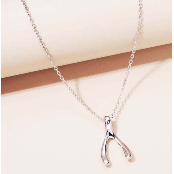 🍀 Style & Glamour Silver Lucky Wishbone Pendant Necklace - New With Tags - Picture 2 of 7